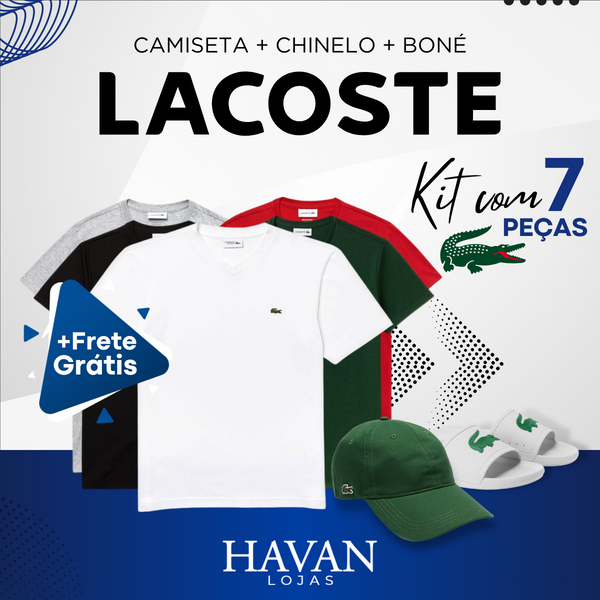 Kit 5 Camisetas + Chinelo + Boné Lacoste